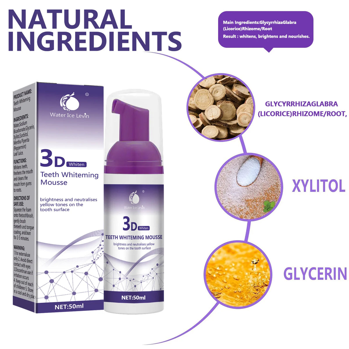 Purple Whitening Mousse Toothpaste – Deep Cleansing & Fresh Breath (50ml)