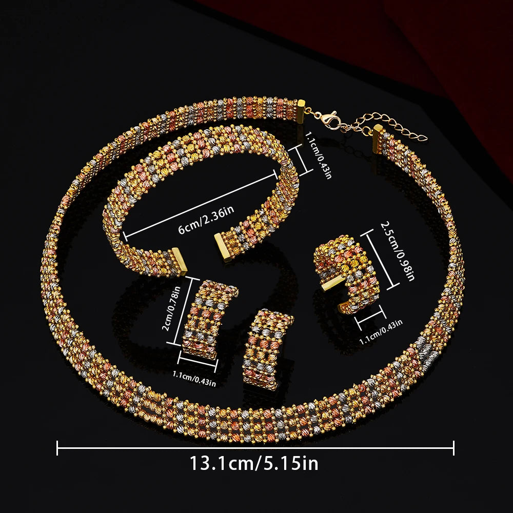 Dubai Bridal Jewelry Set – Gold Plated Necklace, Bracelet, Earrings & Ring