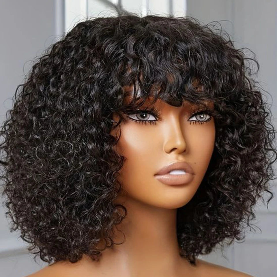 Jerry Curly Short Bob Wig – Glueless Human Hair with Bangs