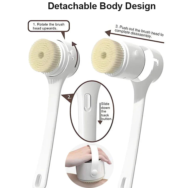 Electric Shower Cleaning Brush – 5 Heads, 3 Speeds, Long Handle