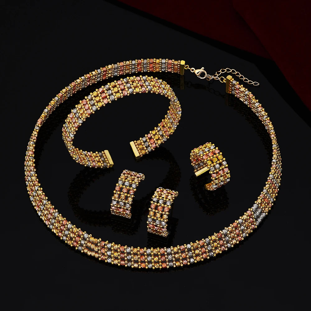 Dubai Bridal Jewelry Set – Gold Plated Necklace, Bracelet, Earrings & Ring