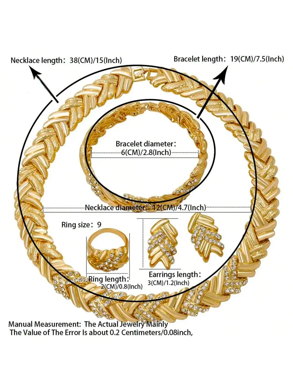 Dubai 18K Gold Plated Jewelry Set – Necklace, Earrings, Bracelet & Ring