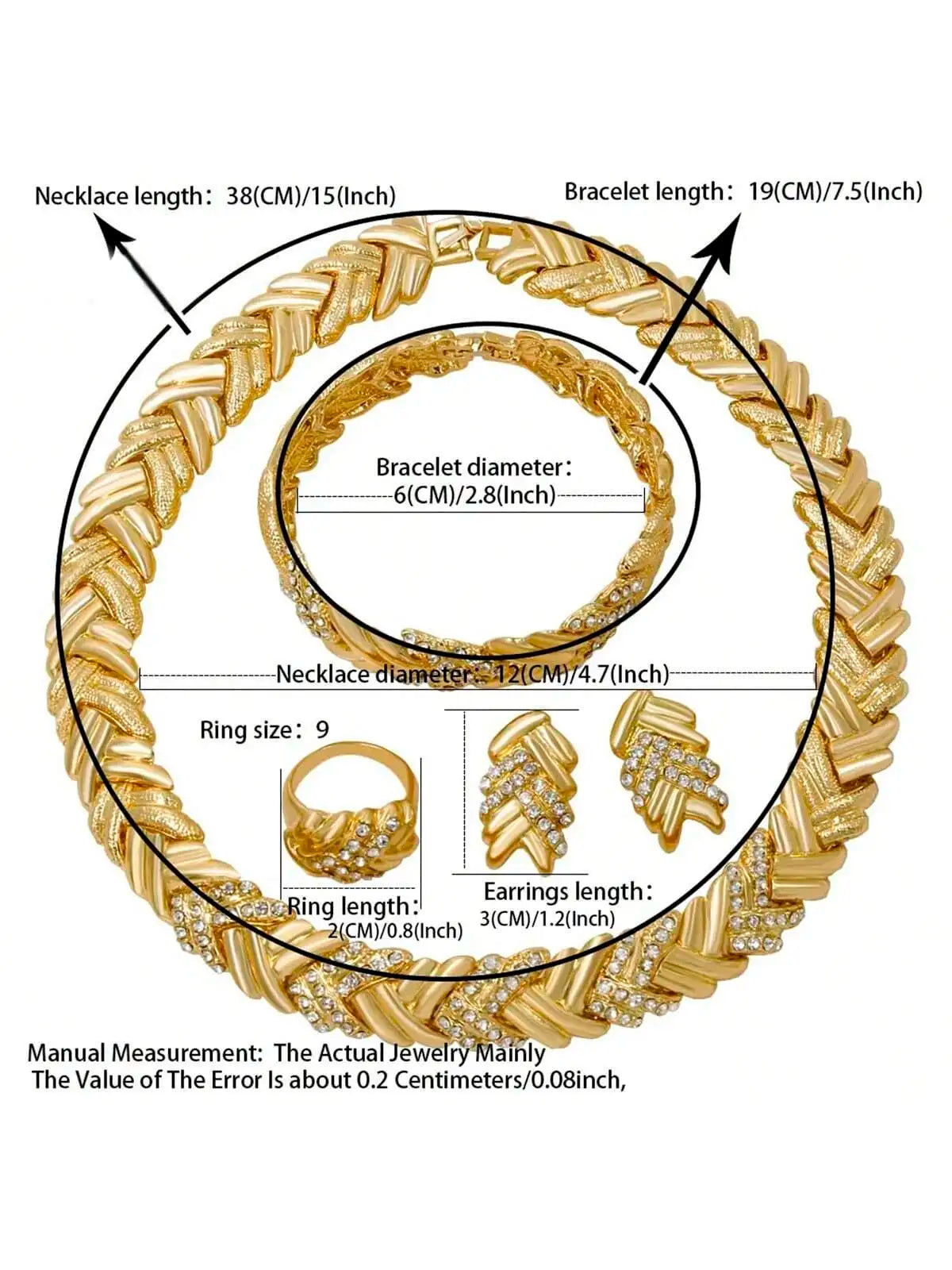 Dubai 18K Gold Plated Jewelry Set – Necklace, Earrings, Bracelet & Ring