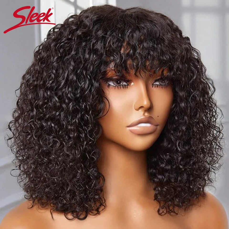 Jerry Curly Short Bob Wig – Glueless Human Hair with Bangs