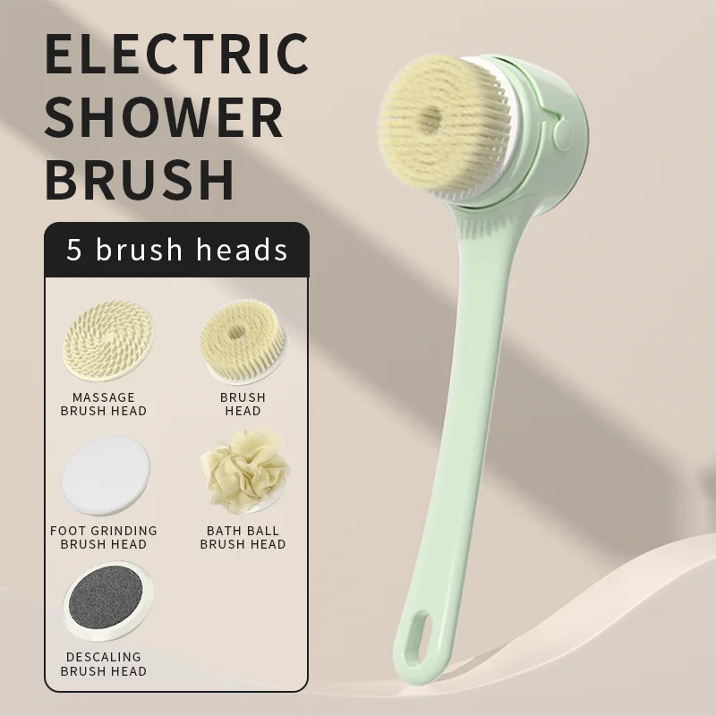 Electric Shower Cleaning Brush – 5 Heads, 3 Speeds, Long Handle