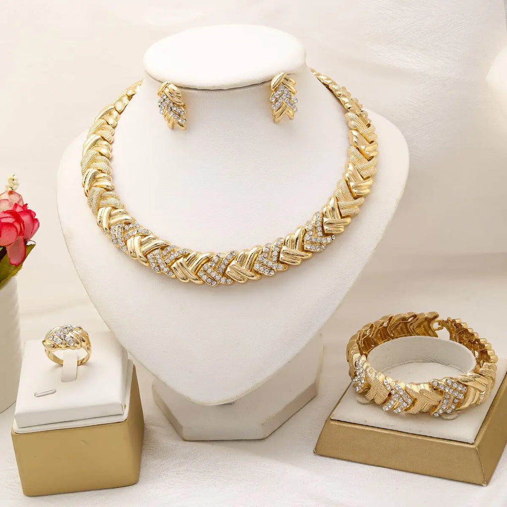 Dubai 18K Gold Plated Jewelry Set – Necklace, Earrings, Bracelet & Ring