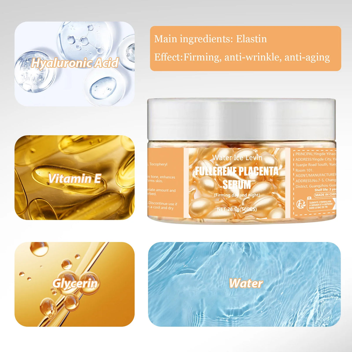 Collagen Face Serum Capsules – Hyaluronic Acid, Anti-Wrinkle & Brightening (50 Pcs)