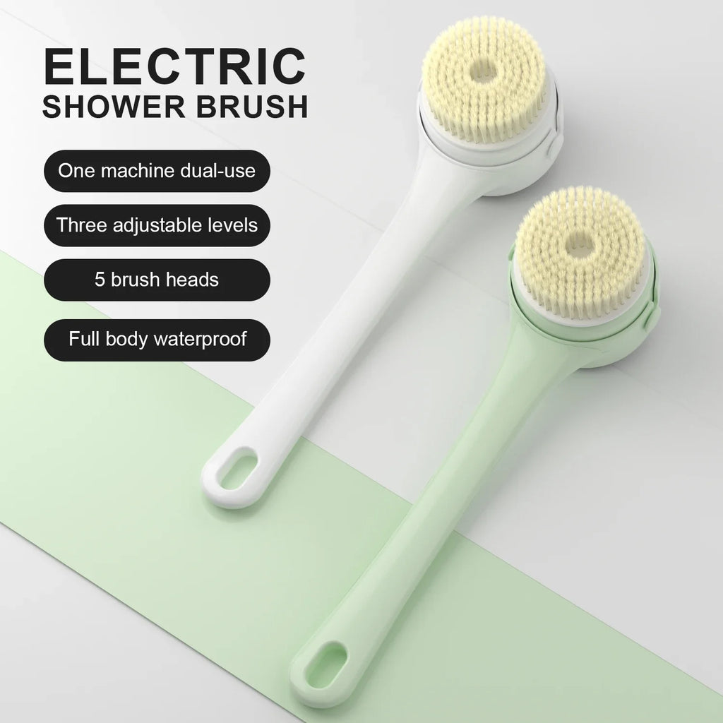 Electric Shower Cleaning Brush – 5 Heads, 3 Speeds, Long Handle