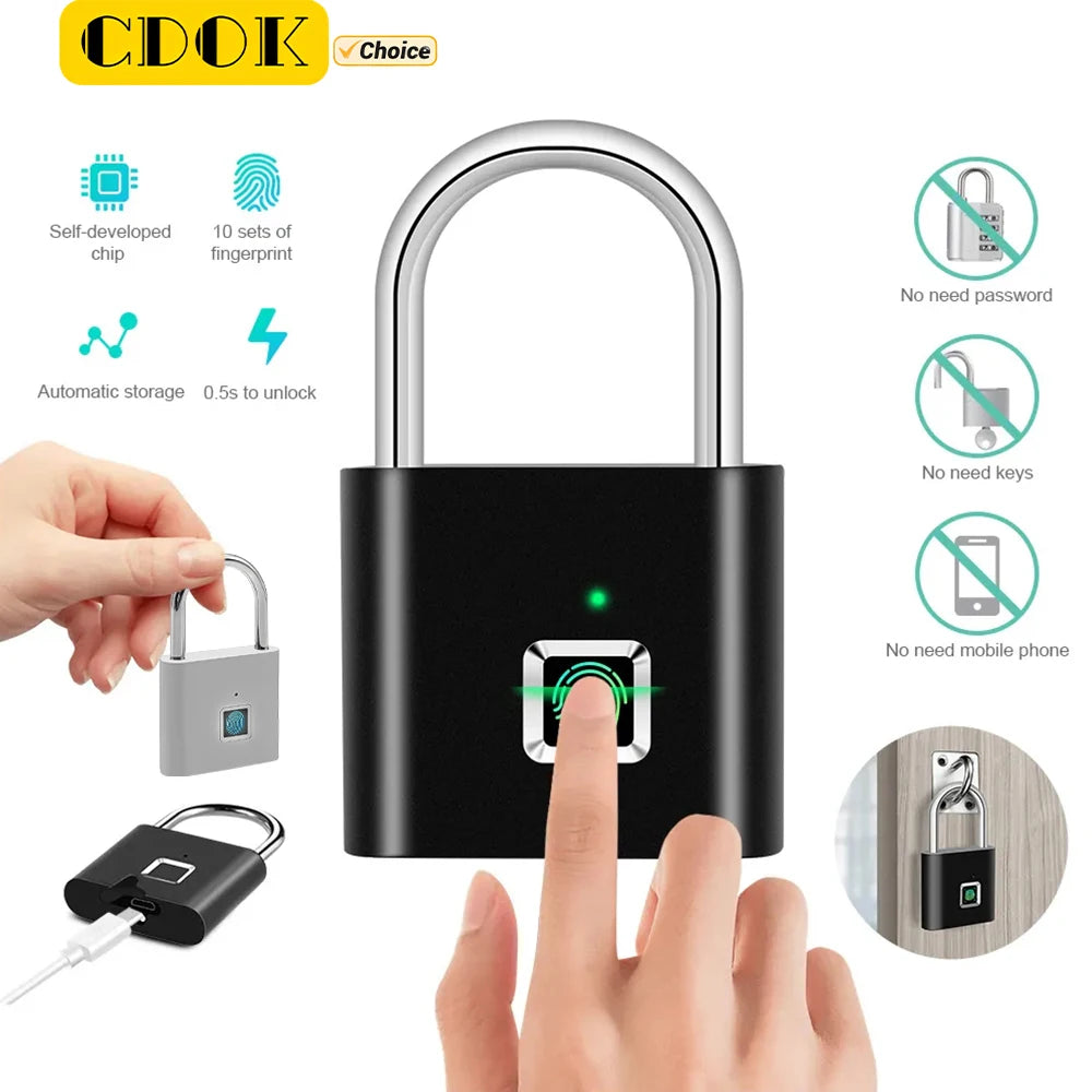 CDOK P2 Fingerprint Padlock – Biometric, Waterproof & Rechargeable